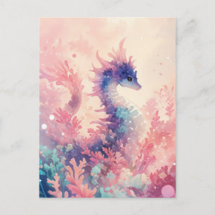 Cartão Postal Cavalo-Marinho Roxo Caprichoso em Coral Rosa