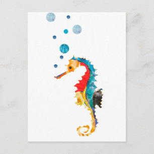 Cartão Postal Cavalo Marinho SEA HORSE de aquarela fofo Animal O