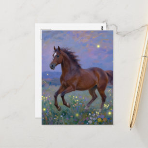 Cartão Postal Cavalo Marrom Deslumbrante no Prado