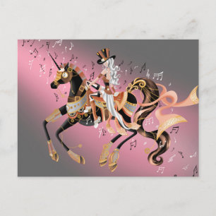 Cartão Postal Cavalo Mecânico Steampunk & Lady café dourado