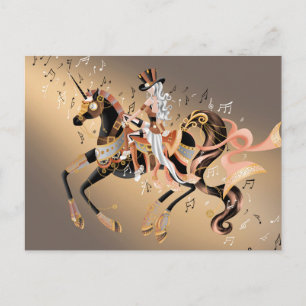 Cartão Postal Cavalo Mecânico Steampunk & Lady café dourado