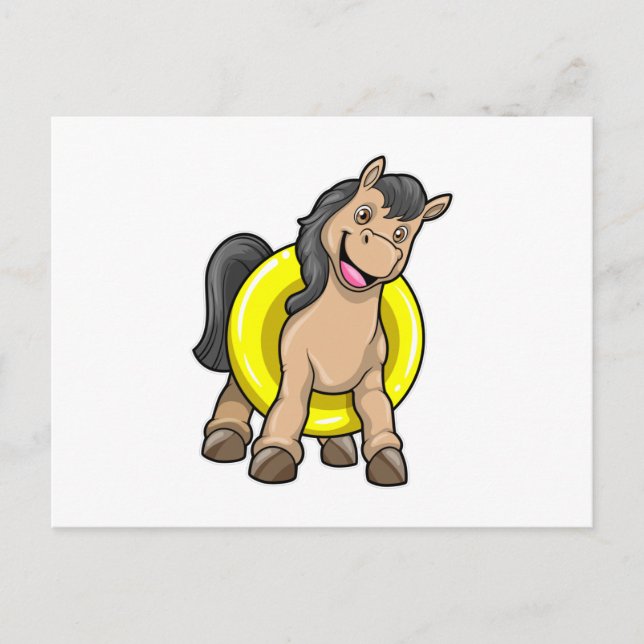 Cartão Postal Cavalo na Praia com Boia de Natação (Frente)