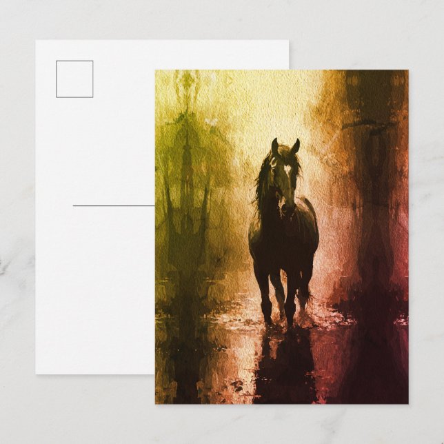 Cartão Postal Cavalo Negro Místico - Fantasia Escura Equestre (Frente/Verso)