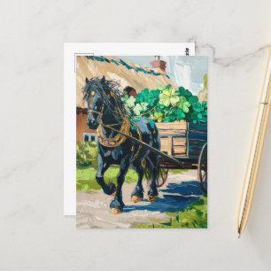 Cartão Postal Cavalo Negro Puxando uma Carga de Camarões