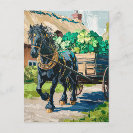 Cartão Postal Cavalo Negro Puxando uma Carga de Camarões