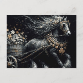 Cartão Postal Cavalo Negro Puxando uma Carga de Camarões Dourado