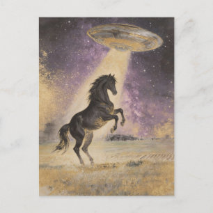 Cartão Postal Cavalo Preto e OVNI