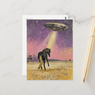 Cartão Postal Cavalo Preto e OVNI
