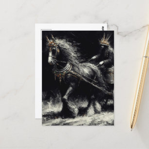 Cartão Postal Cavalo puxando um carrinho preto e Dourado