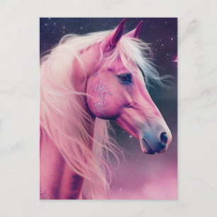 Cartão Postal Cavalo Rosa e Estrelas