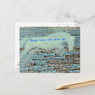 Cartão Postal Cavalo Saltando Mídia Mista Azul