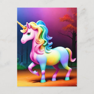 Cartão Postal Cavalo Unicórnio com Cores Arco-Íris