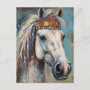 Cartão Postal Cavalo usando uma coroa colorida
