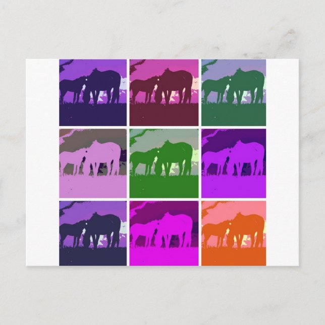 Cartão Postal Cavalos da Pop Art (Frente)