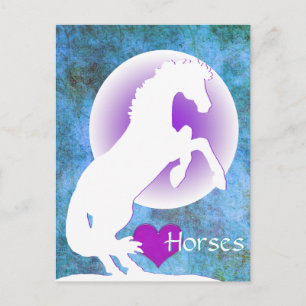 Cartão Postal Cavalos de Coração Branco V (azul/verde)
