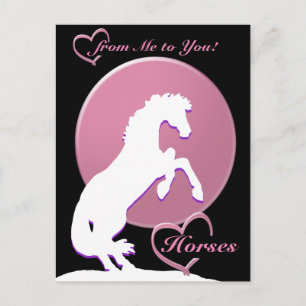 Cartão Postal Cavalos de Coração Branco V (Rosa)