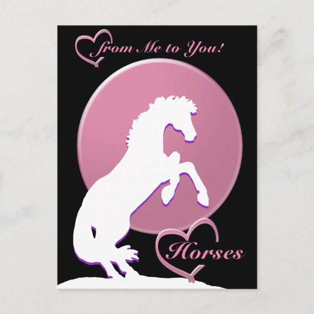 Cartão Postal Cavalos de Coração Branco V (Rosa) (Frente)