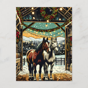 Cartão Postal Cavalos de desenho animado de Natal personalizado