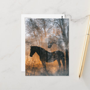 Cartão Postal Cavalos e Árvores Dupla Exposição