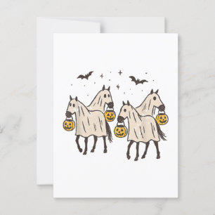Cartão Postal Cavalos Fantasmas Fofos no Halloween Doces ou Trav