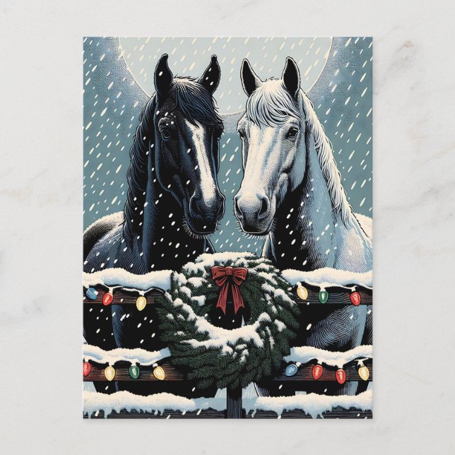 Cartão Postal Cavalos Festivos | Feliz Natal (Frente)