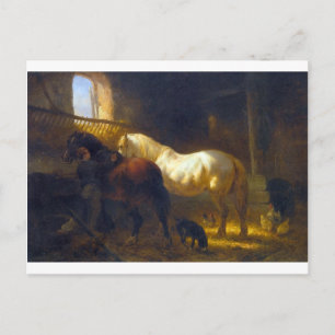 Cartão Postal Cavalos num Estável