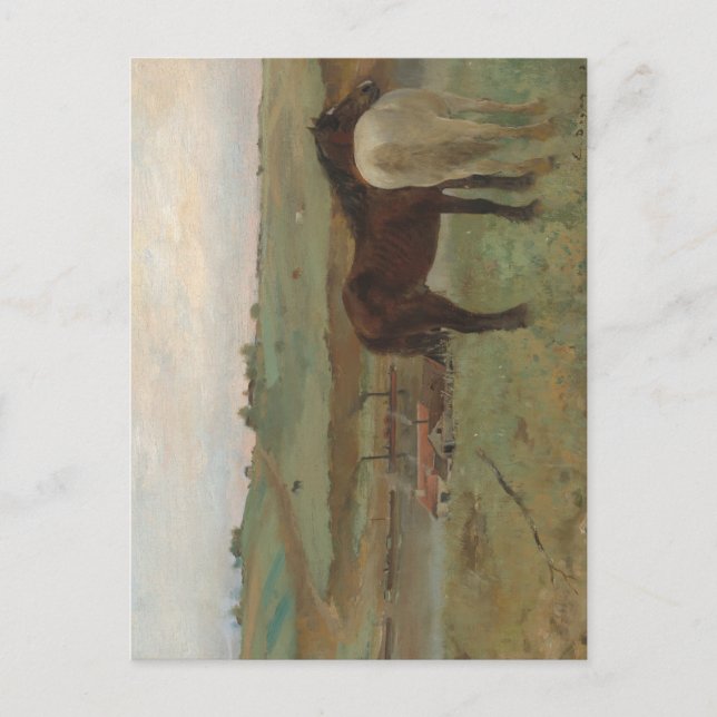 Cartão Postal Cavalos num Prado, Pintura a Petróleo, Edgar Degas (Frente)