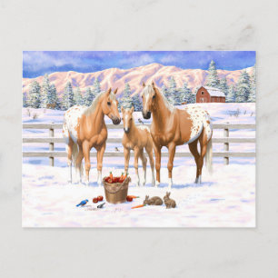 Cartão Postal Cavalos Palomino Appaloosa Na Neve