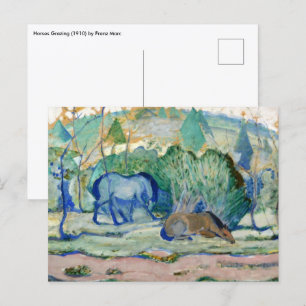 Cartão Postal Cavalos Pastando por Franz Marc, Arte Fino Vintage