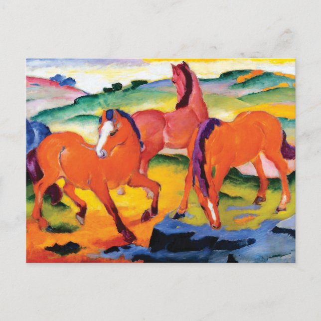 Cartão Postal Cavalos Vermelhos de Franz Marc (Frente)