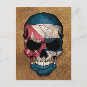 Cartão Postal Caveira da Bandeira Cubana Envelhecida e Gasta