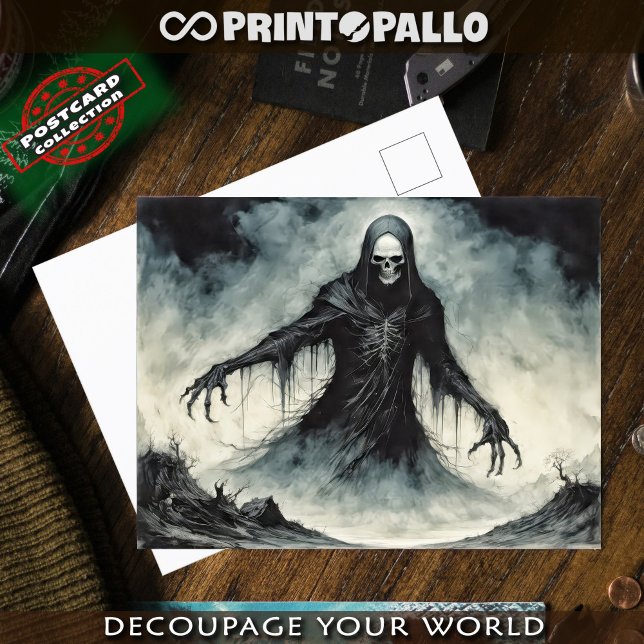 Cartão Postal Caveira da morte do horror em capa preta (Criador carregado)