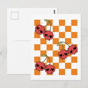 Cartão Postal Caveira de Cereja Xadrez – Arte de Parede Punk
