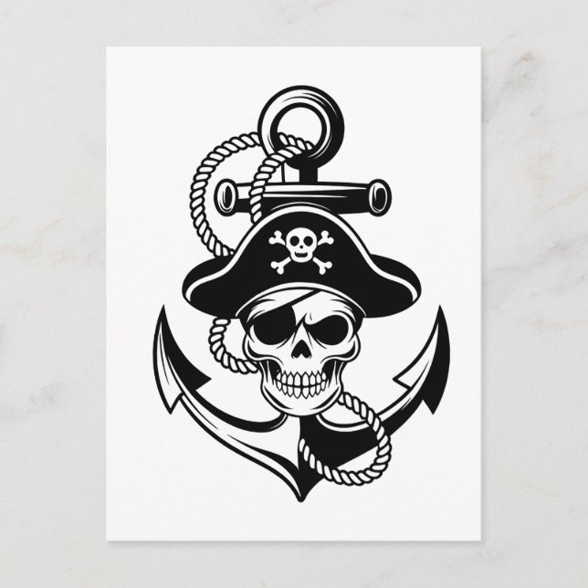 Cartão Postal Caveira e Âncora de Pirata Negrito - Design náutic (Frente)