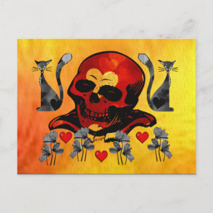Cartão Postal Caveira e Gatos