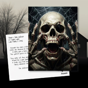 Cartão Postal Caveira e Ossos Saudações Assustadoras de Hallow