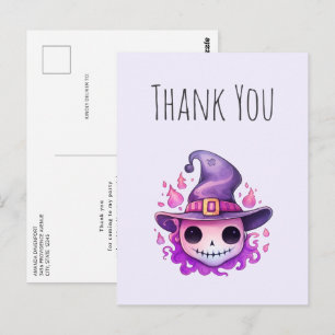 Cartão Postal Caveira em um Chapéu de Bruxa Caprichoso Obrigado