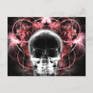 Cartão Postal Caveira Fractal de Borboleta X - Vermelho