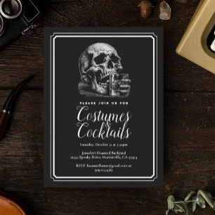 Cartão Postal Caveira Gótica Preta Uísque Festa de Halloween