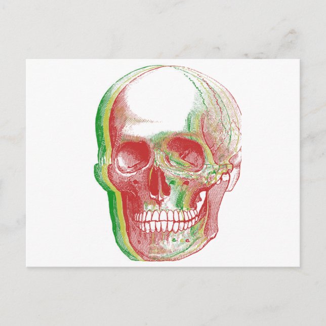 Cartão Postal Caveira rasta de três cores (Frente)