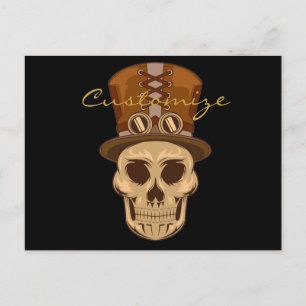 Cartão Postal Caveira Steampunk em Top Hat Thunder_Cove