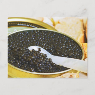 Cartão Postal Caviar preto e uma colher de madrepérola para