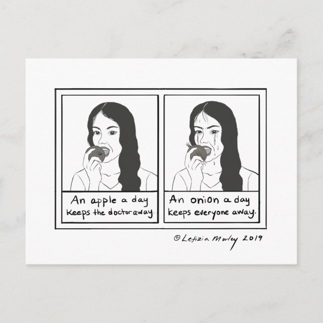 Cartão Postal Cebola por dia mantém todo mundo longe da tinta de (Frente)