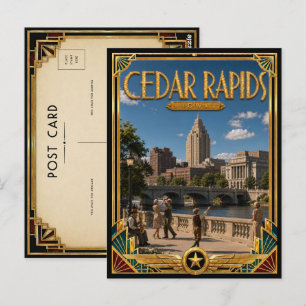 Cartão Postal Cedar Rapids Iowa Arte Deco Vintage Era de Ouro