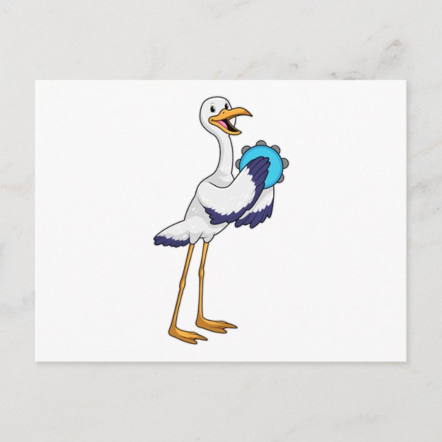 Cartão Postal Cegonha como Músico com Pandeireta (Frente)