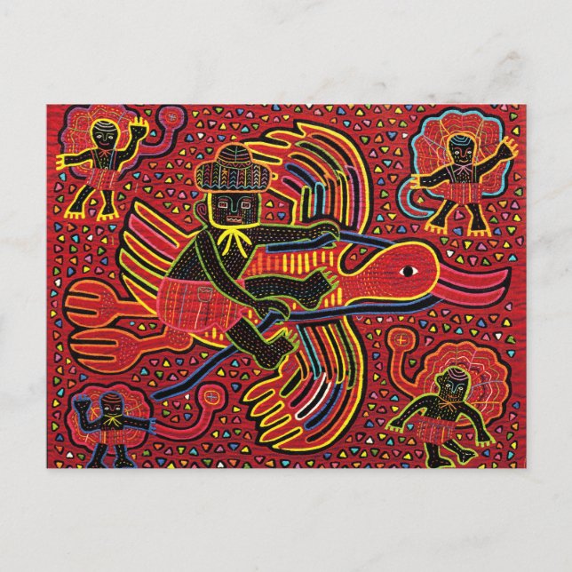 Cartão Postal Cegonha Indígena Kuna Trazendo Bebê Design (Frente)