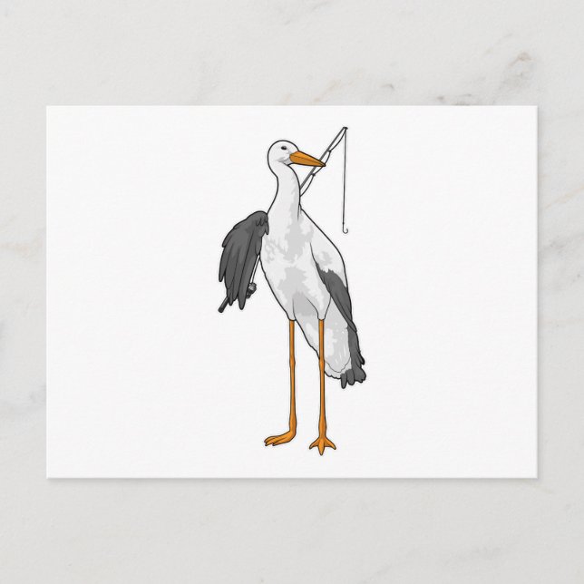 Cartão Postal Cegonha Pescador Pescador vara de pescar (Frente)