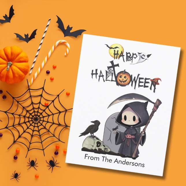 Cartão Postal Ceifeiro Assustador Cemitério Corvo Gótico Dia das (Criador carregado)