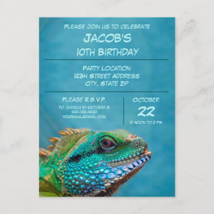 Cartão Postal Celebração Colorida de Iguana 10ª Festa de anivers