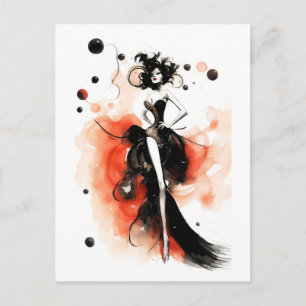 Cartão Postal Celebração da Moda. Mulher bonita em vestido luxuo